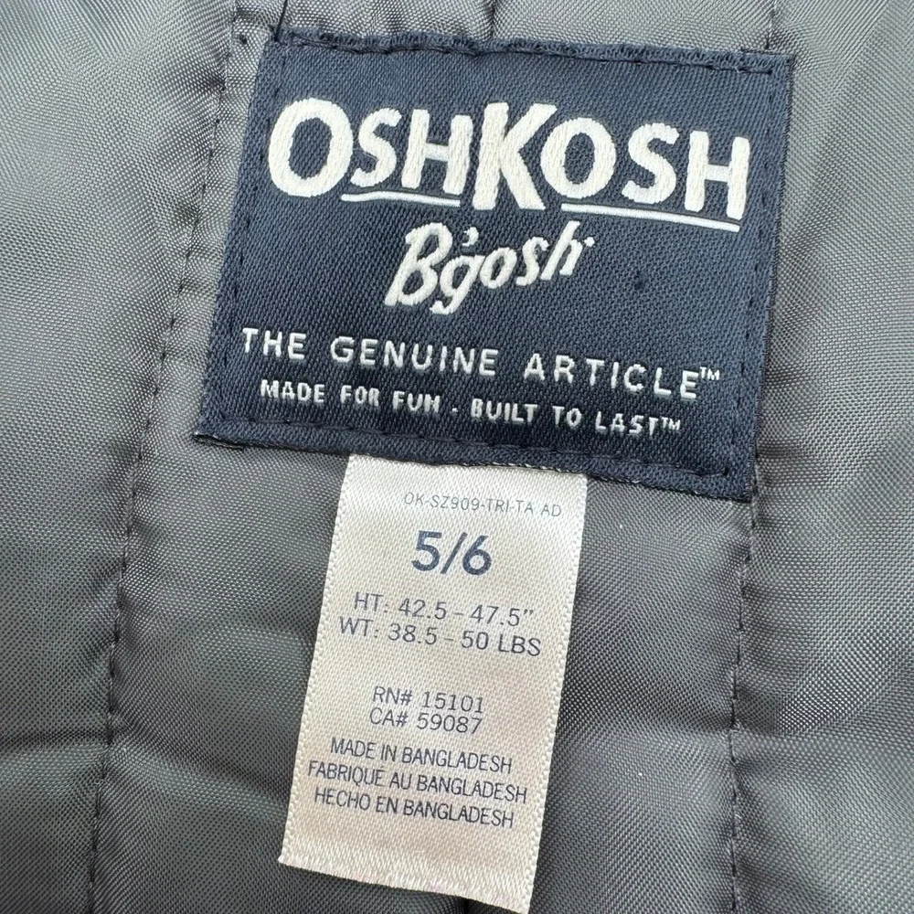 OSHKOSH B'GOSH Kid's 5/6‎ Gray Snow Bib Ski Pants Insulated Adjustable Straps